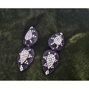 Heidi Klum Black Pave Dangle Clip Earrings